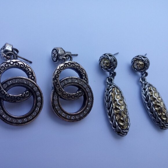 Brighton earrings lot of 2 silver tone w/ crystals - Picture 1 of 5